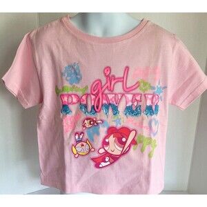 Vintage 2001 Powerpuff Girls Girl Power Tee XS 4/5 Pink Cartoon Network